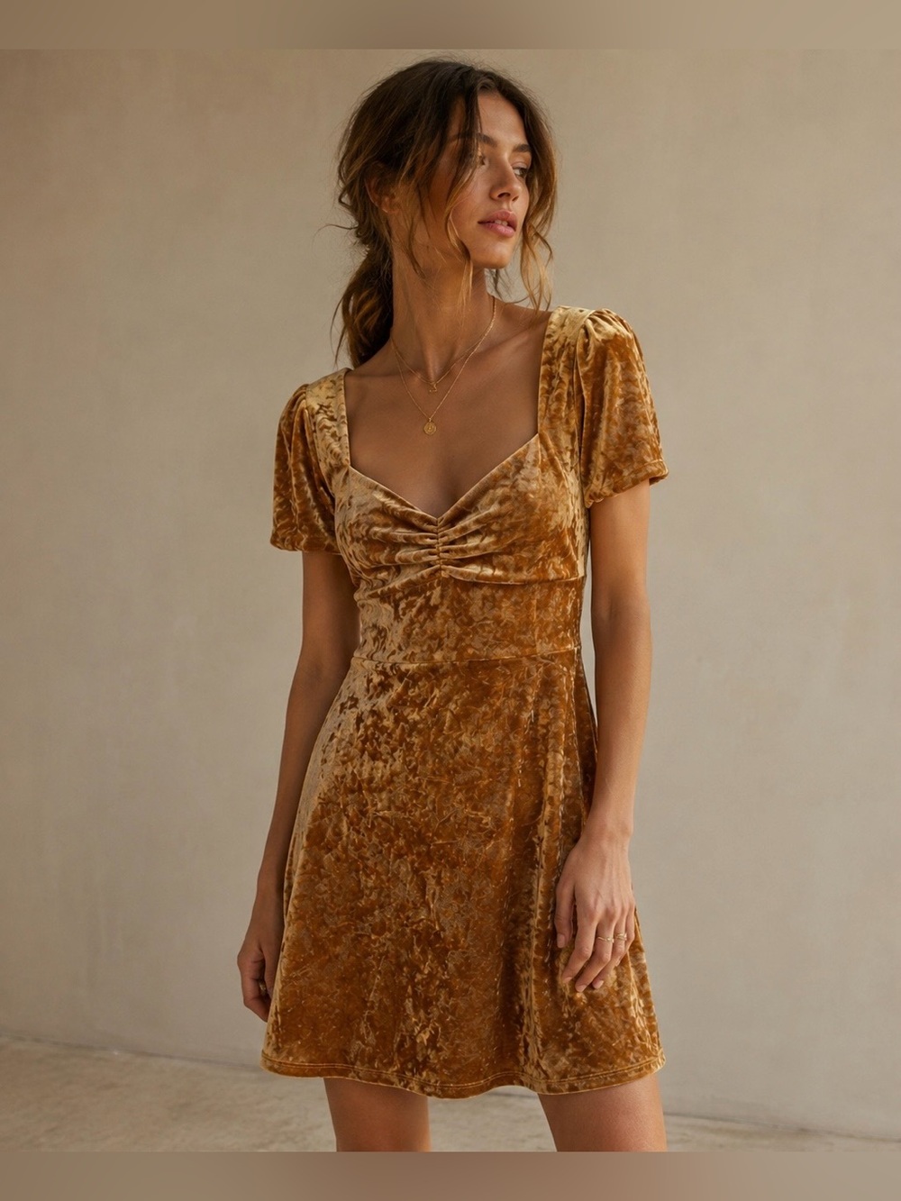 Urban Outfitters Maeve Crushed Velvet Ruched Dress - Size Medium